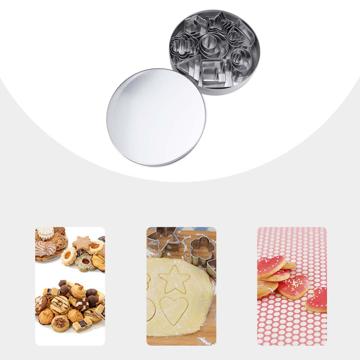 Kitchen Bakery - Roestvrijstalen koekjesvormpjes set, mini geometrische bakvormen,