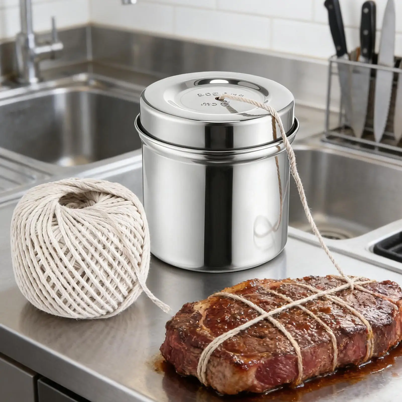 Kitchen Baking Twine - Keukengaren, 2 rollen, katoen, met stalen