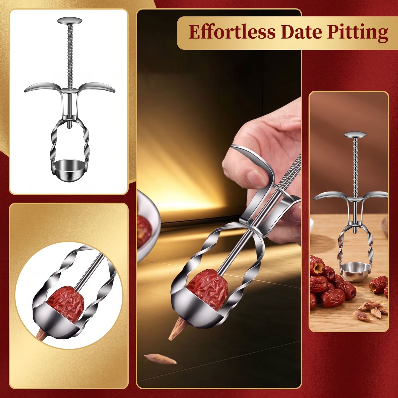Kitchen Tools For Baking - Roestvrijstalen rode dadelontpitter, jujube-zaadverwijderaar voor bakken,