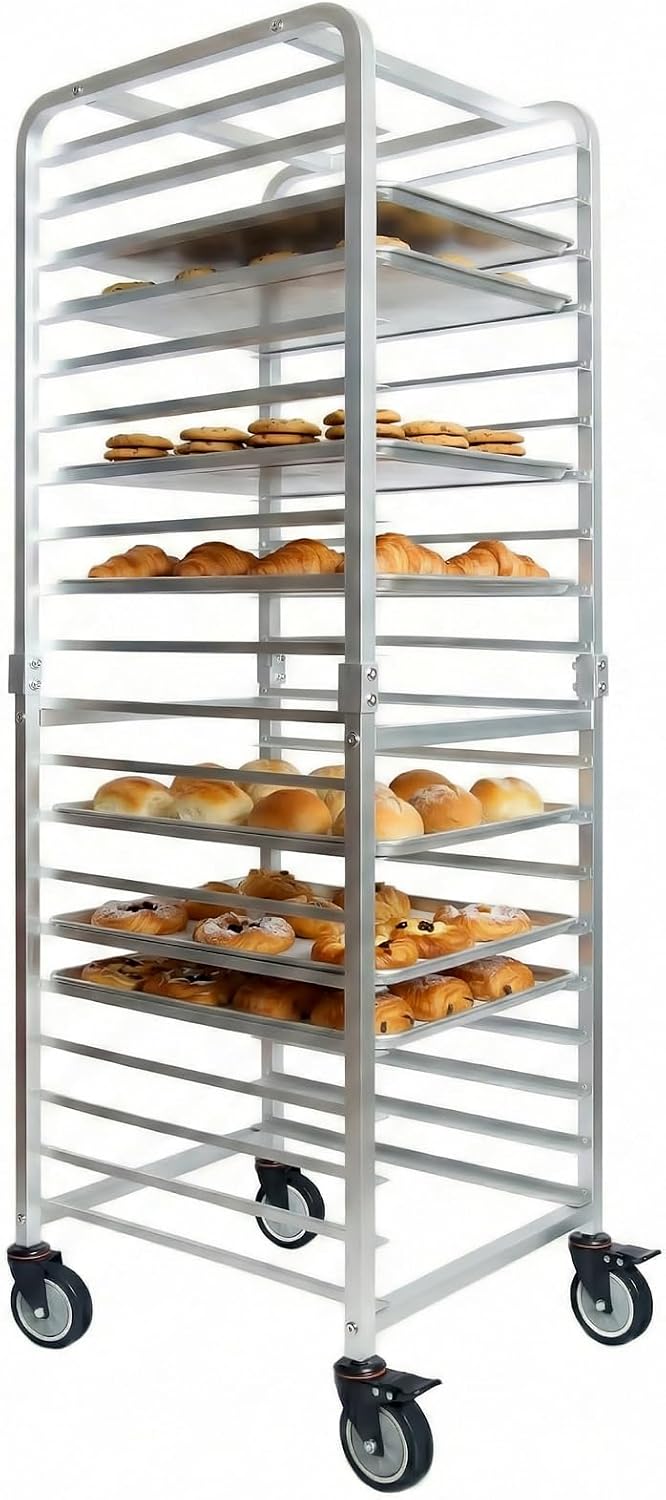 Kitchen Bakery - Commerciële 20-laags roestvrijstalen bakplatenrek met wielen,
