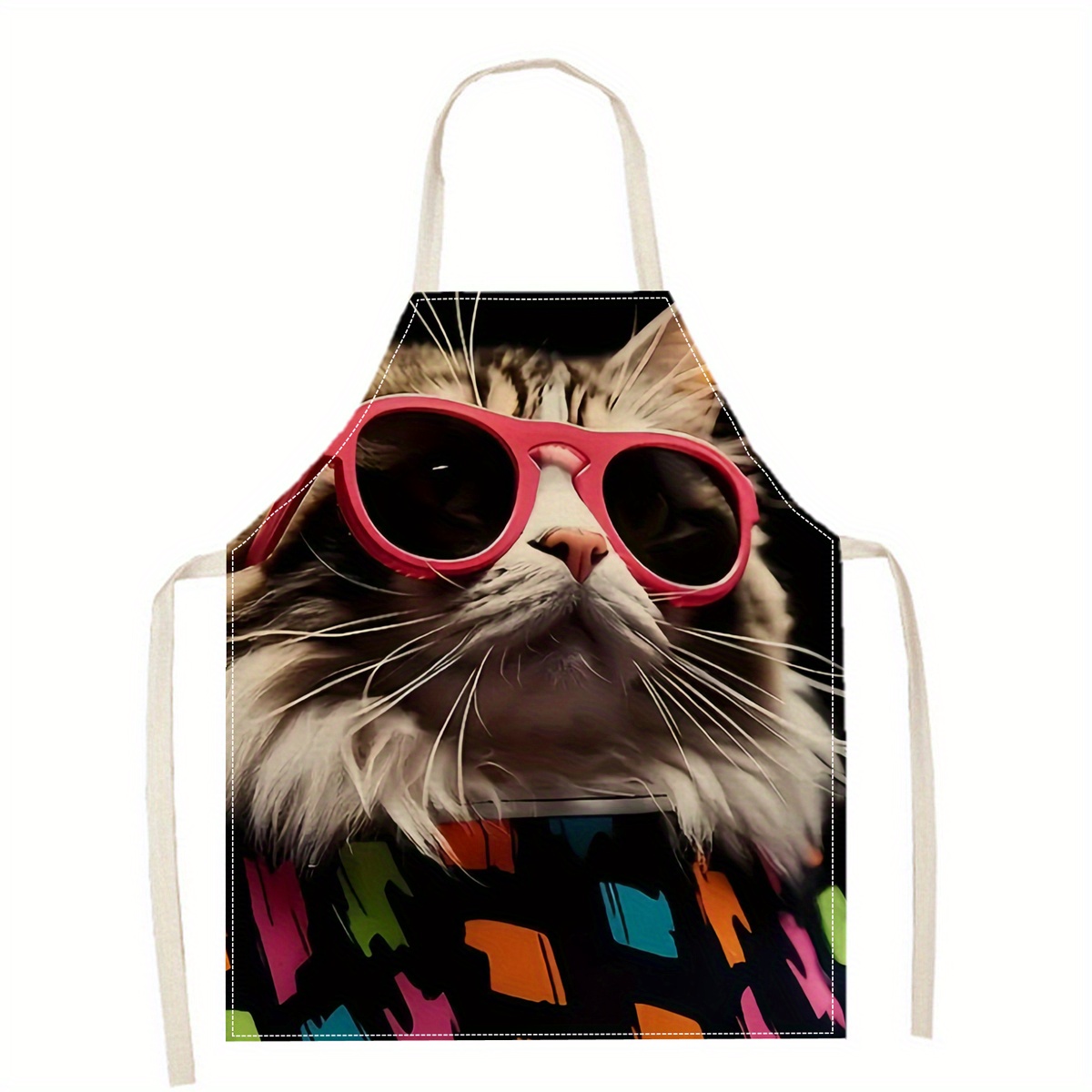 Kitchen Baking Area Ideas - Linnen schort grappige kat zonnebril print